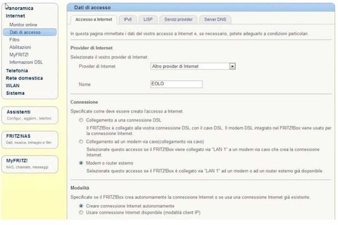 configurazione eolo router fritz box