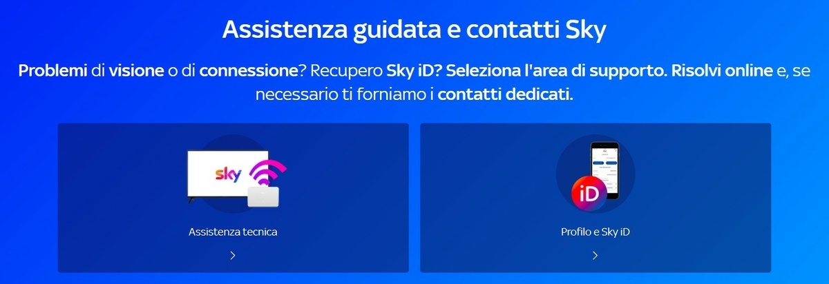 Contatti Sky per assistenza clienti Pagina contatti Sky per ricevere assistenza