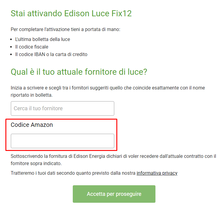 Codice Promozionale Amazon/Edison Codice Promozionale Amazon/Edison