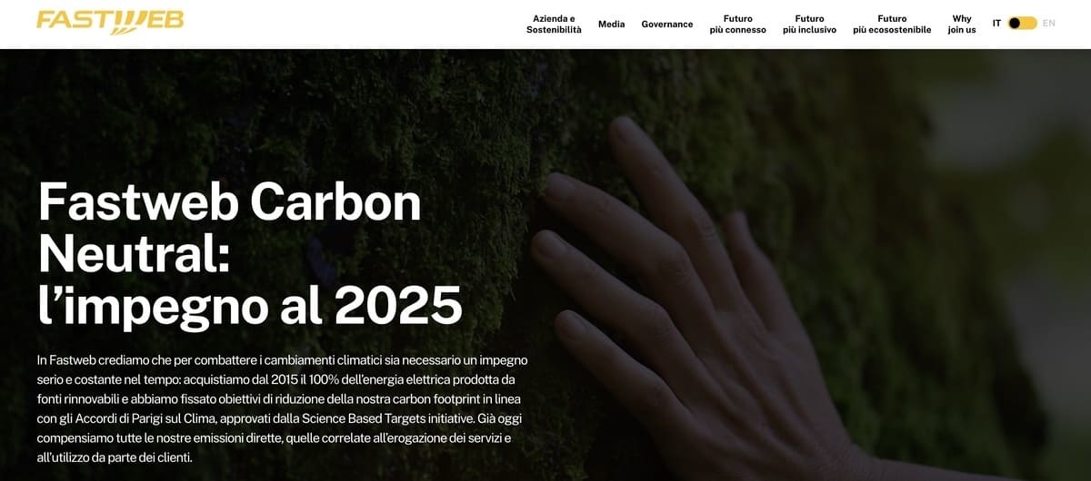 Pagina di Fastweb dedicata al progetto Fastweb Carbon Neutral Pagina di Fastweb dedicata al progetto Fastweb Carbon Neutral