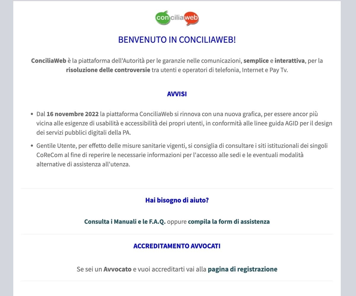 Pagina di accesso ConciliaWeb Pagina di accesso ConciliaWeb