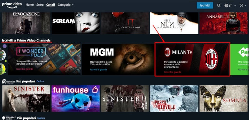 Milan TV su Amazon Prime Video Milan Channel Amazon Prime Video