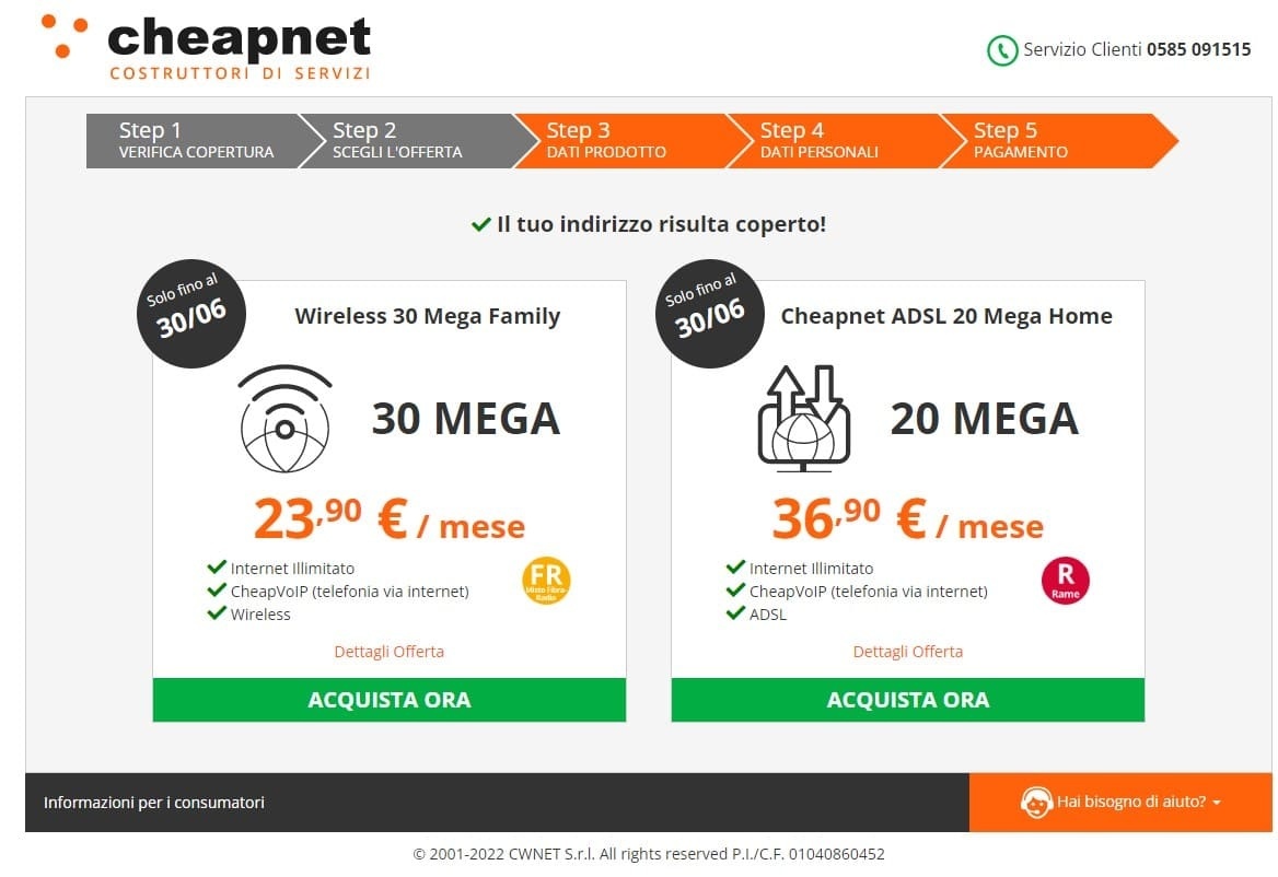 Offerte Sottoscrivibili con Cheapnet in base all'indirizzo Offerte sottoscrivibili con Cheapnet in base all'indirizzo