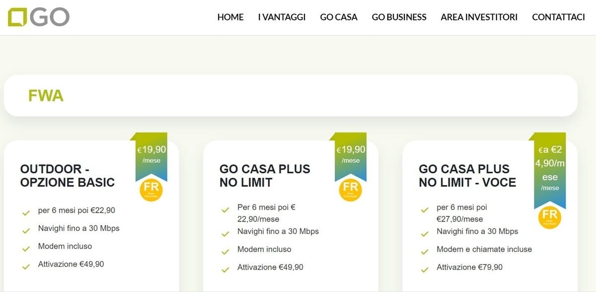 Offerte Sottoscrivibili con Go Internet Offerte Sottoscrivibili con Go Internet