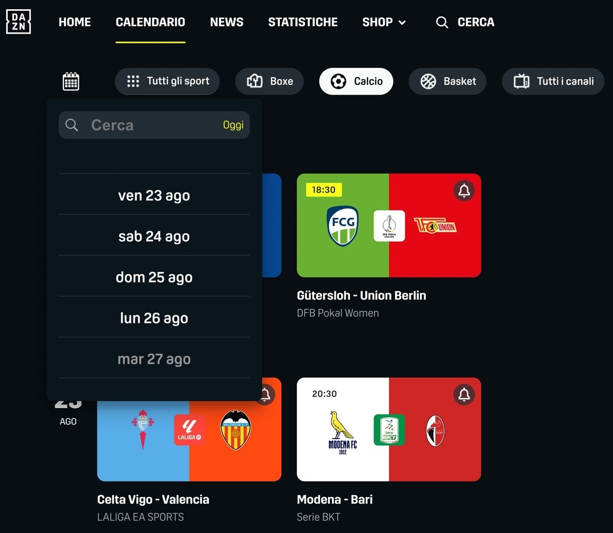 Il Calendario DAZN programmazione-dazn
