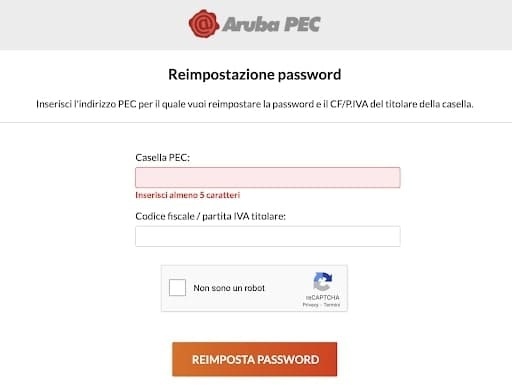 Reimpostazione password Aruba PEC - Credits: Gestionemail.pec.it Reimpostazione password Aruba PEC