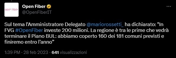 Copertura OpenFiber in Friuli-Venezia Giulia Mario Rossetti sulla Copertura Open Fiber in Friuli-Venezia Giulia
