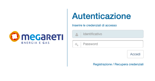 Pagina di accesso al portale utente Megareti (www.megareti.it 13-12-21) Pagina di accesso al portale utente Megareti (www.megareti.it 13-12-21)