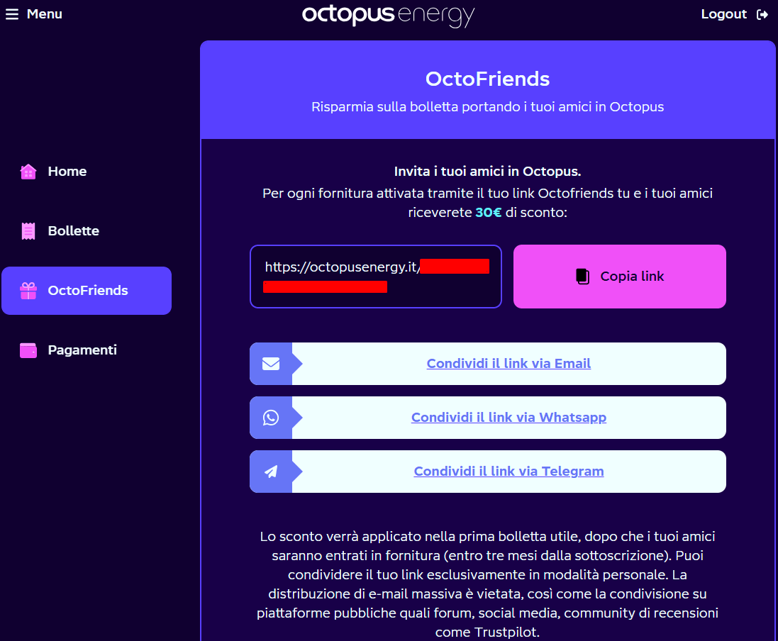 link octofriend area personale octopus