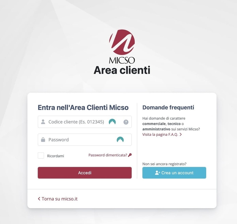 Area Clienti Micso Area Clienti Micso