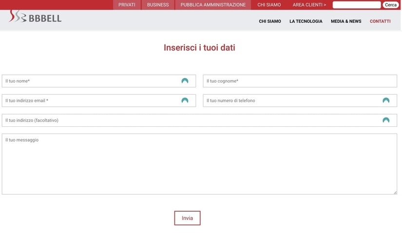 Form Contatti BBBell Form Contatti BBBell