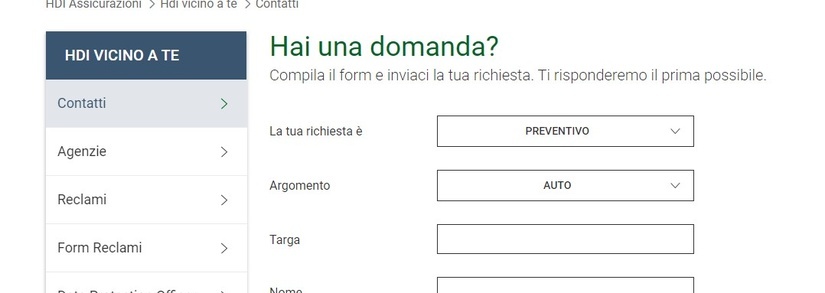 HDI form Contatti Contatti HDI Sito web