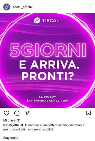 Annuncio del lancio Tiscali 5G Annuncio del lancio Tiscali 5G