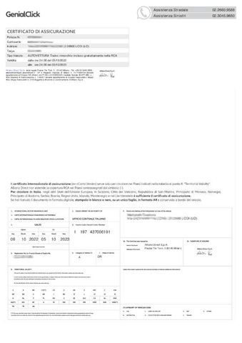 Certificato di Assicurazione Auto certificato di assicurazione obbligatoria