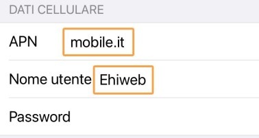 Configurazione APN Ehiweb su iPhone Configurazione APN Ehiweb su iPhone