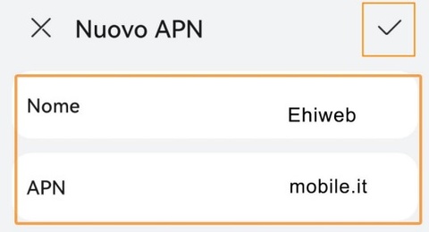 Configurazione APN Ehiweb su Huawei Configurazione APN Ehiweb su Huawei