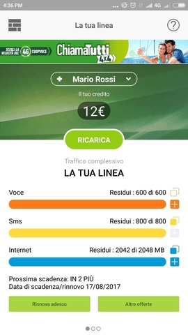 Schermata dell'App CoopVoce per il credito residuo App CoopVoce per la verifica del credito residuo