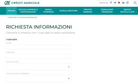 Il modulo informazioni sul sito di Crédit Agricole Il modulo informazioni sul sito di Crédit Agricole