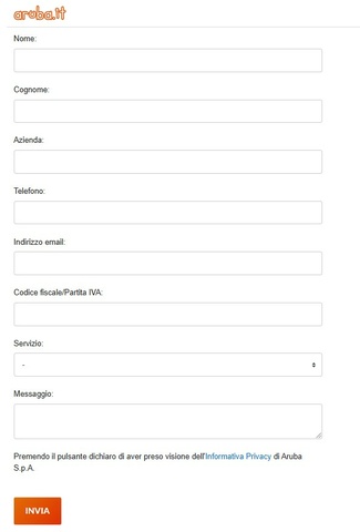 Form online richiesta informazioni Aruba Fibra Form online richiesta informazioni Aruba Fibra