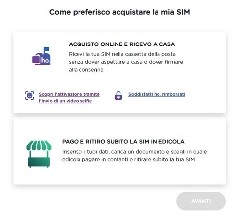 Ho Mobile acquisto online SIM Ho Mobile attivazione online SIM