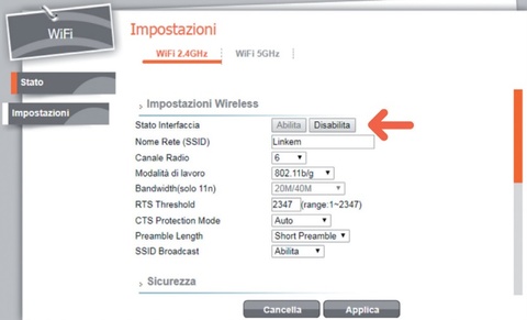 Impostazioni disabilitazione Wi-Fi Linkem impostazioni-modem-linkem