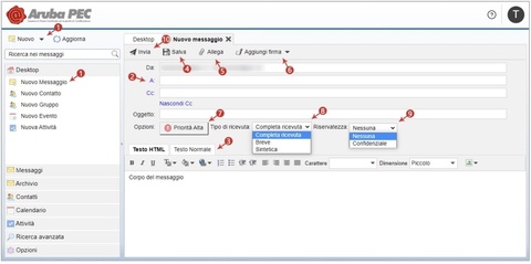 Invio di un nuovo messaggio tramite webmail Aruba PEC Invio di un nuovo messaggio tramite webmail Aruba PEC