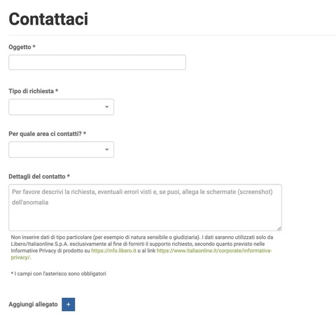 Modulo di Contatto Libero Mail Contatti Libero Mail