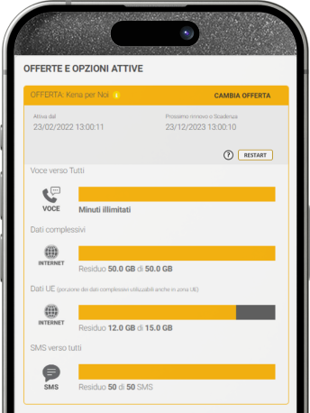 Kena Restart opzione Kena Restart per rinnovo anticipato del piano mobile