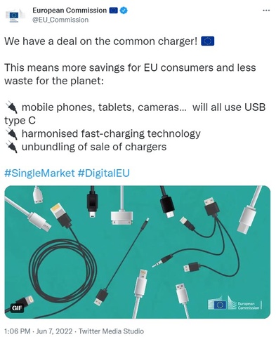 USB C USB-C tweet della commissione europea
