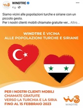 Iniziativa solidale WindTre verso Siria e Turchia Iniziativa Chiamate gratis WindTre verso Siria e Turchia